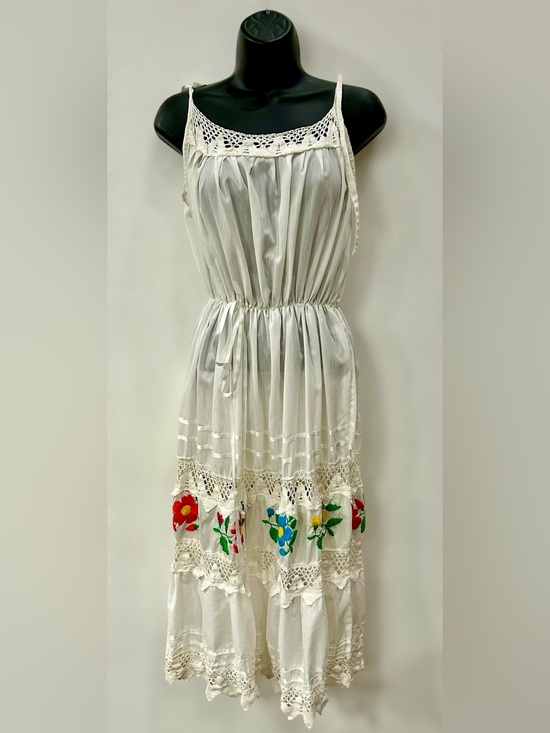 Dresses & Skirts - VTG. 1960s White Tiered Dress with Colorful Floral Embroidery